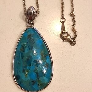Vintage .925 Sterling Silver & Turquoise Pendant on Sterling Silver Chain
